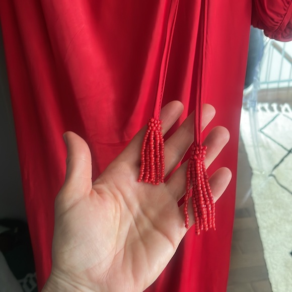 Farm Rio Satin Red Cut-out Midi Dress Size XS - Picture 5 of 9